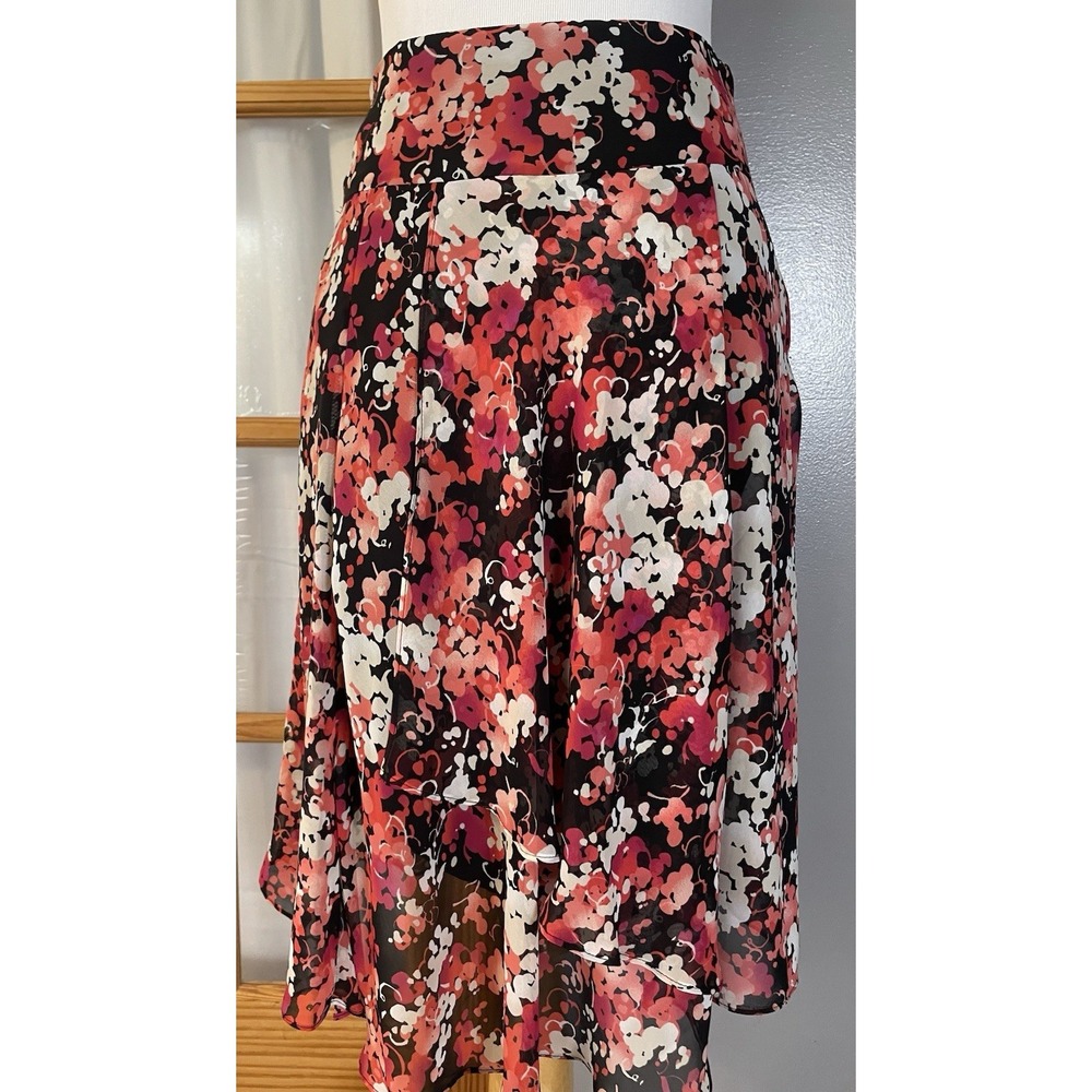 East 5th Layered Floral Skirt Sz 4 Red White Chiffon Lined Boho Cottagecore City